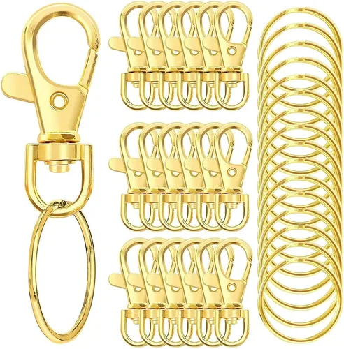 100 piezas de ganchos giratorios premium con llaveros, cierres de langosta de metal para llaveros de joyería, ganchos de llavero para cordón para