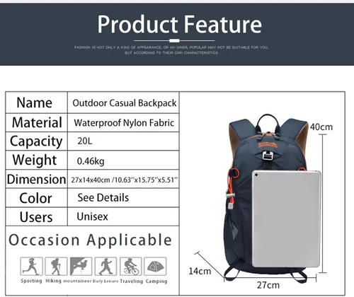 Miniatura 2 de Mochila de senderismo Mochila de viaje plegable, Azul marino, 20 l, Moderno