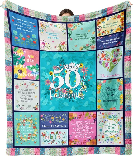 50th Birthday Gifts for Women Blanket, 50 Year Old Birthday Gifts for Women, Gifts for 50 Year Old Woman, 50th Birthdays Decoration Throw Blanket