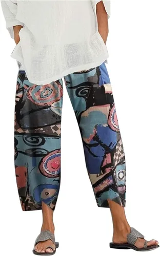 FEDULKSTORE Pantalones de pierna ancha de algodón y lino para mujer, pantalones palazzo casuales de verano de cintura alta, pantalones holgados para