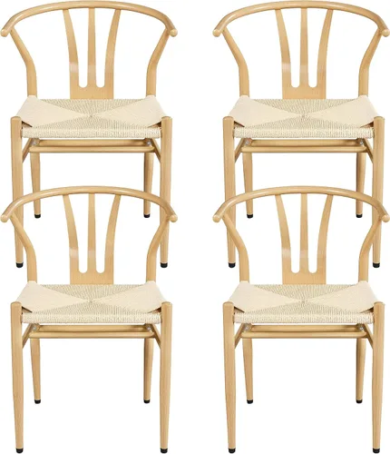 Topeakmart Juego de 4 sillas de comedor de tejido de tejido moderno con marco de metal, sillas de brazo de tejido, color madera