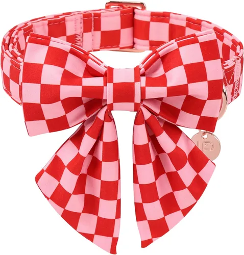 Miniatura 29 de Collar para perro con pajarita, Collar de algodón con pajarita para cachorro, Collar para perro azul para niña o niño con hebilla de metal duradera