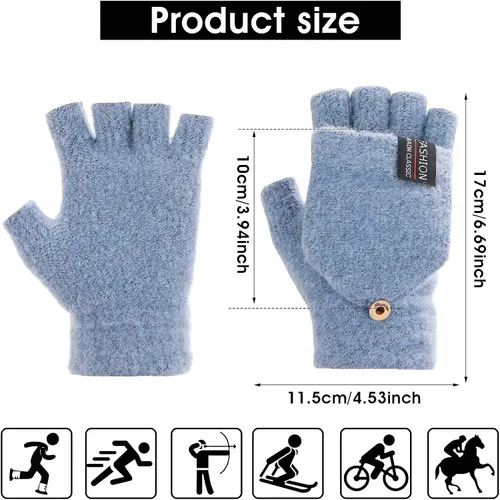 Miniatura 27 de THINP Guantes sin dedos para mujeres y hombres, guantes de invierno, guantes de lana cálida de punto sin dedos con tapa, guantes convertibles