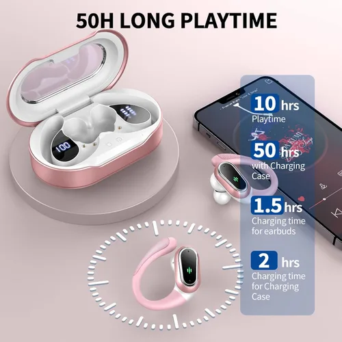Miniatura 6 de Auriculares inalámbricos, auriculares Bluetooth 5.4 2026 deportivos, 50 horas estéreo de alta fidelidad con graves profundos con micrófono ENC
