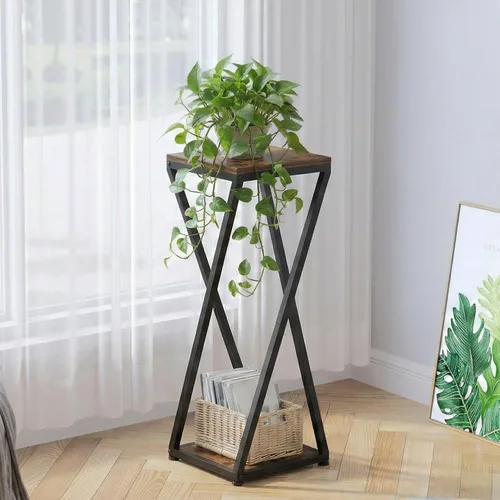 Miniatura 3 de Soporte alto para plantas de 2 niveles para interiores, mesa auxiliar cuadrada pequeña para el hogar 32.5" Height, Small Square Drink Table