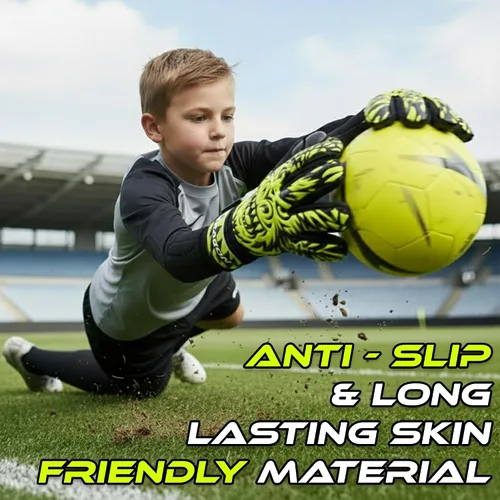 Miniatura 4 de Guantes de portero de fútbol para niños – Guantes de portero juvenil con fuerte agarre y protección, palmas de látex duraderas, ajuste transpirable