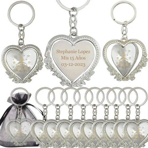 Miniatura 15 de 12 piezas personalizado Quinceañera Recuerdos Para Quinceañera Corazón llaveros Dulce 16 Quinceañera Rojo