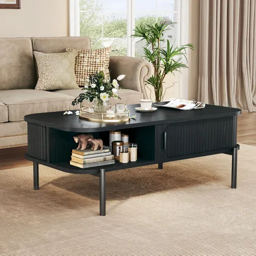 Miniatura 3 de Mesa de café, mesas de café modernas de mediados de siglo de 39.4" para la sala de estar, mesa de café con almacenamiento, estante abierto, mesa