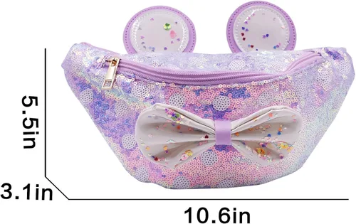 Miniatura 7 de Riñonera con lentejuelas con purpurina para niñas, cinturón ajustable, lindo gato, deportivo, bolsa de viaje para niños y adolescentes