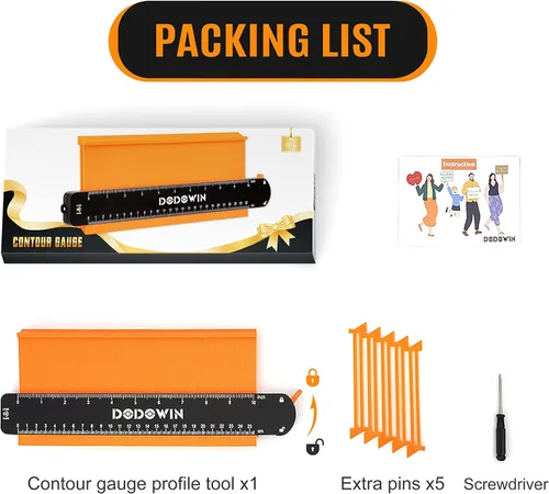 Miniatura 2 de DODOWIN Medidor de contorno de 10 pulgadas con cerradura, herramienta duplicadora de perfiles para pisos, azulejos, molduras y carpintería, calibre