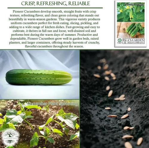 Miniatura 5 de Pioneer - Semillas de pepino en vinagre (Cucumis sativus) – Más de 150 semillas de reliquia sin OMG de Isla's Garden Seeds, textura crujiente