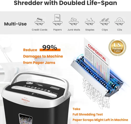 Miniatura 3 de VidaTeco - Trituradora de papel para hogar y oficina, de 10 hojas, de corte cruzado con cortador patentado en EE. UU., también tritura