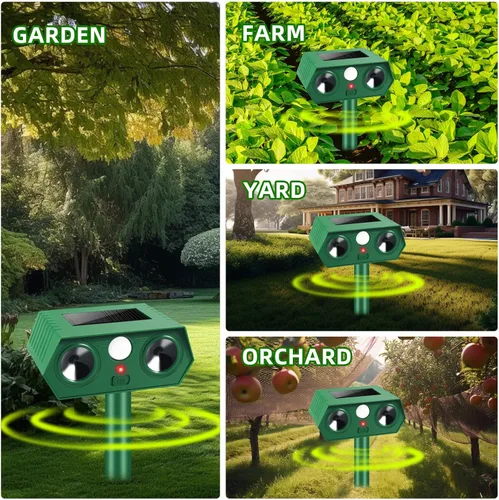 Miniatura 6 de Repelente solar ultrasónico de animales para exteriores, dispositivos repelentes de ciervos y gatos, control disuasorio de animales para conejo