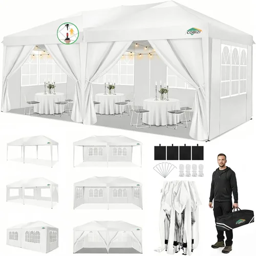 Miniatura 31 de COBIZI - Toldo desplegable de 10 x 20 pies con 6 paredes, impermeable y con protección UPF 50+, ideal para bodas, fiestas, eventos al aire libre