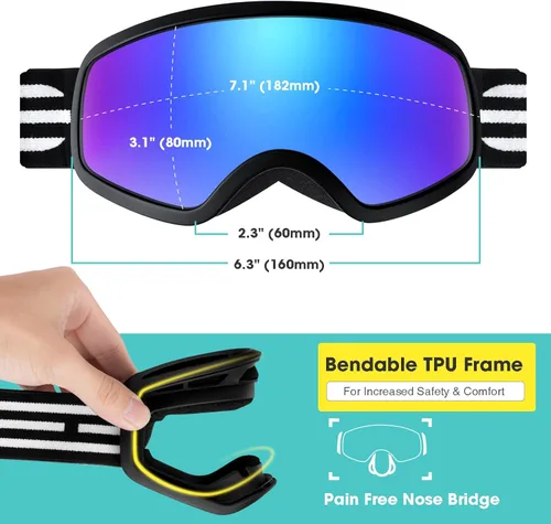 Miniatura 3 de EasYoung Gafas de esquí y snowboard para niños, jóvenes, niños y niñas de 3 a 15 años 07: Marco blanco con lente plateada