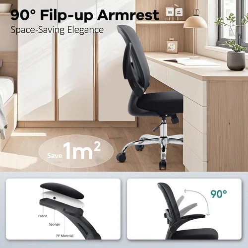 Miniatura 7 de Silla de Oficina con Asiento de Malla, Silla de Escritorio Ergonómica de Malla con Soporte Lumbar Ajustable, Silla de Computadora con Reposabrazos