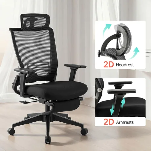 Miniatura 9 de Silla de oficina plegable con reposapiés, silla de oficina ergonómica con soporte lumbar ajustable, reposacabezas, reposabrazos, sillas de Negro
