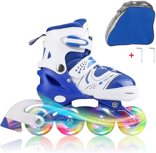 Miniatura 7 de Adjustable Inline Skates for Kids Ages 4–12, Light Up Wheels, Beginner Roller Skates for Boys & Girls, Outdoor & Indoor Skating Gift Púrpura