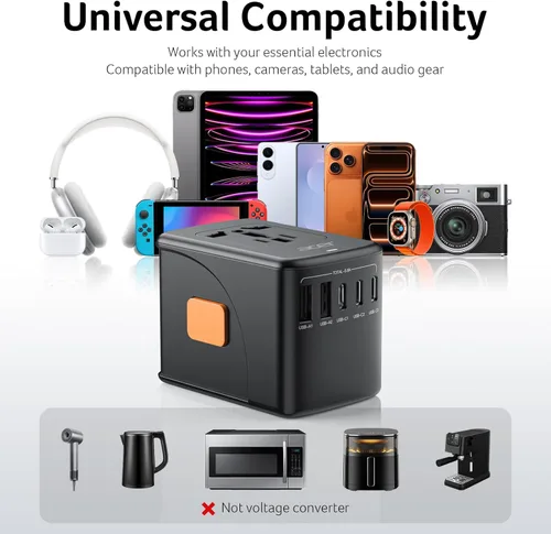 Miniatura 6 de Acer Adaptador de enchufe de viaje universal - Adaptador de corriente internacional con 5 puertos USB (3 USB C) 5.8A, cargador de salida mundial