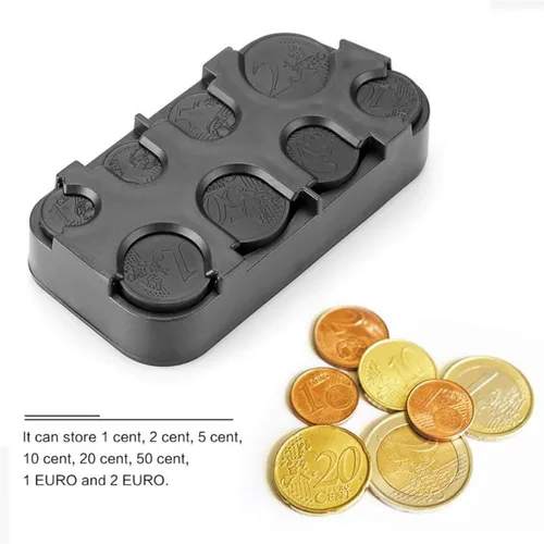 Miniatura 5 de anso Euro Coin Holder Case Money Storage Box Wallet Organizer (negro)
