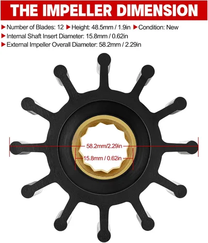 Miniatura 2 de BDFHYK Impulsor de bomba de agua 13554-001 Impulsor de mar crudo para Johnson 09-812B-1, Yanmar 119773-42600-01, Sierra 18-3306, Volvo Penta
