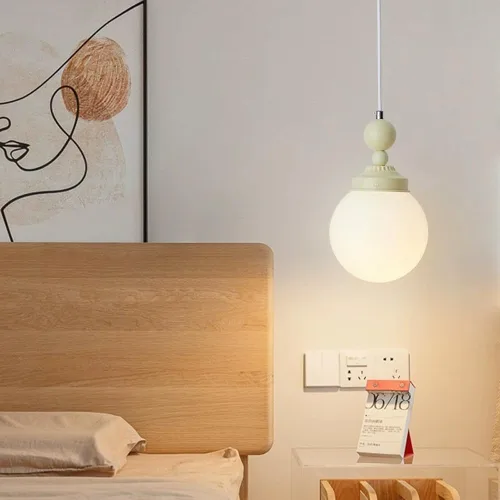 Miniatura 2 de Lámpara colgante de cristal con forma de globo crema, iluminación moderna para isla de cocina, 1 luz, mini lámpara colgante E27/E26, enchufe