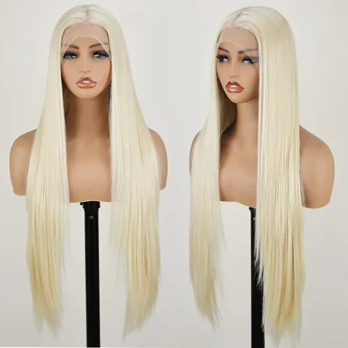 Miniatura 11 de SOKU 40" Super Long Straight Lace Front Wigs,13x6 Transparent Swiss Synthetic Lace Wig Pre Plucked,Natural Black Glueless Lace Front Wigs with Baby
