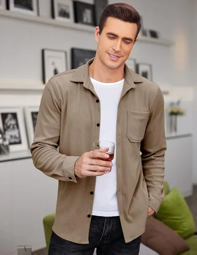 Miniatura 4 de COOFANDY Men's Corduroy Shirt Casual Shacket Long Sleeve Button Down Lightweight Jacket