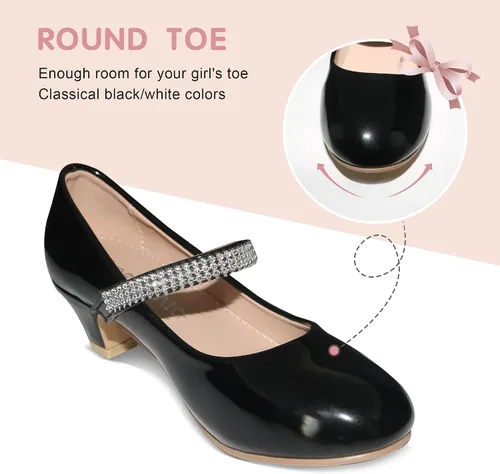Miniatura 3 de BESSIVIC Zapatos de vestir para niñas, zapatos Mary Jane para niñas con tacón bajo, zapatos planos de ballet de flores de princesa para bodas