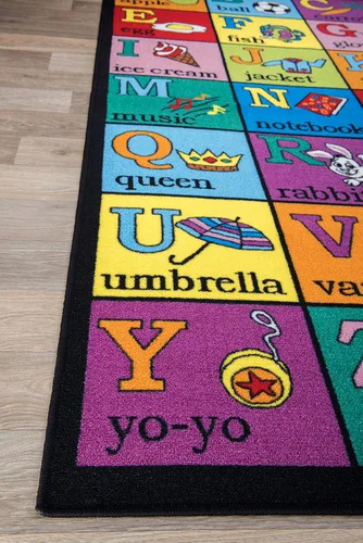 Miniatura 6 de Rugshop Alfombra antideslizante para niños con alfabeto educativo (no deslizante), 3 pies 3 pulgadas x 4 pies 7 pulgadas, multicolor
