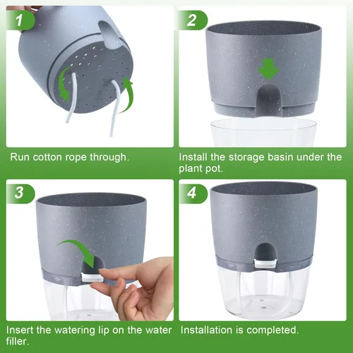 Miniatura 5 de Oliz - Macetas de 6 pulgadas con riego automático para plantas de interior, juego de 6 macetas de plástico gris con agujeros de drenaje