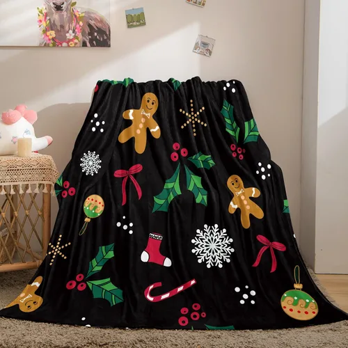 Miniatura 4 de Bedbay Manta de Navidad de dibujos animados, decoración de Navidad, con patrón de copos de nieve de hombre de jengibre, ultra suave, manta