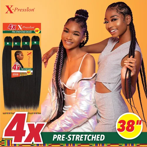 Miniatura 3 de Sensationnel X-pression - Trenza sintética preestirada – 4 trenzas de 38 pulgadas, todo kanekalon retardante de llama para trenzas en caja y trenzas