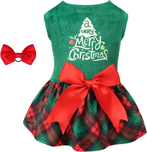 Miniatura 25 de CuteBone - Vestidos de terciopelo para perros del 4 de julio para perros pequeños, mono para mascotas, ropa para niñas, falda de cachorro con lazo