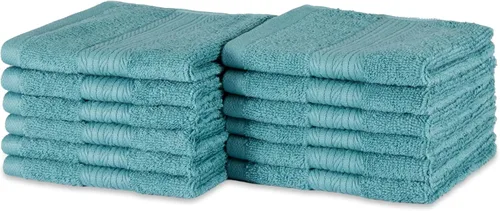 Miniatura 12 de Amazon Basics Juego de toallas de baño suaves, absorbentes, resistentes a la decoloración, 100% algodón, 6 piezas (12 x 12 pulgadas), toallas Carmesí