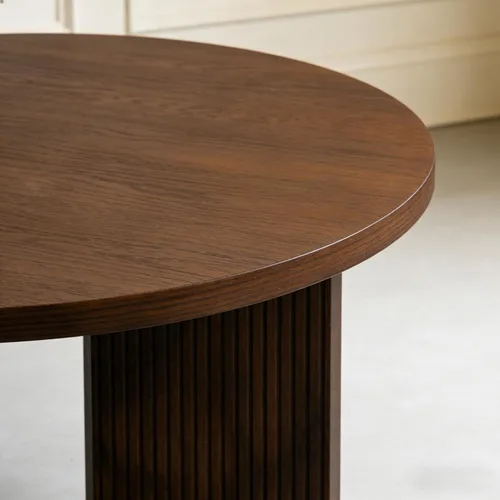 Miniatura 6 de Mesa de café redonda de madera, mesa de café de 35" con mesa gruesa y lisa, mesa central baja circular con patas estables en forma de X, mesa de té