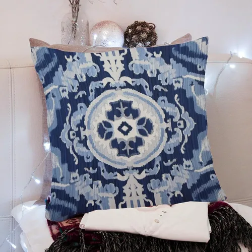 Miniatura 6 de Fundas de cojín Ikat con medallón azul y gris, color blanco y azul marino, fundas de almohada abstractas, decorativas de granja para sofá, cama
