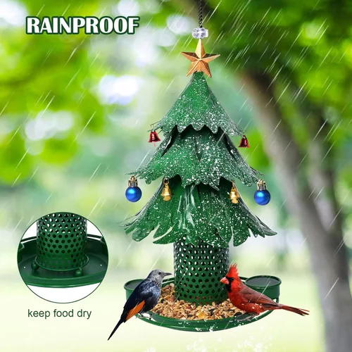 Miniatura 3 de Comederos para pájaros de árbol de Navidad para exteriores, colgantes de metal al aire libre, comederos para pájaros silvestres, cardenal como un