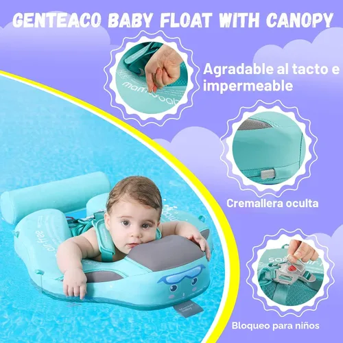 Miniatura 6 de GENTEACO Mambobaby Flotador de natación para bebé con toldo, flotador no inflable para piscina infantil con cola, de 3 a 24 meses, evita voltearse
