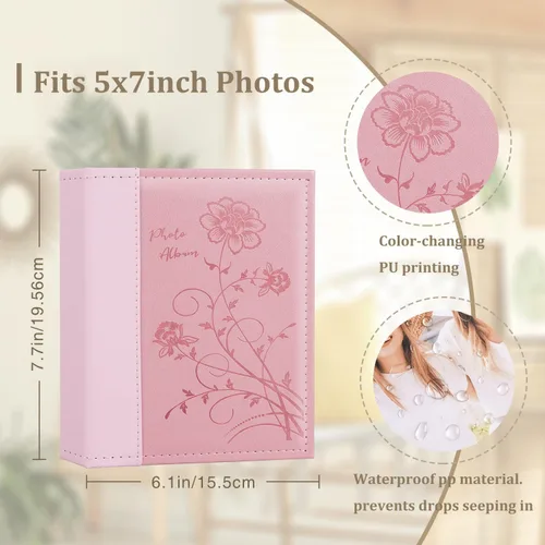 Miniatura 2 de Artmag Álbum de fotos de 5 x 7 pulgadas, páginas transparentes con bolsillos, cubierta de cuero, álbum de fotos deslizante para insertar fotos, Rosa