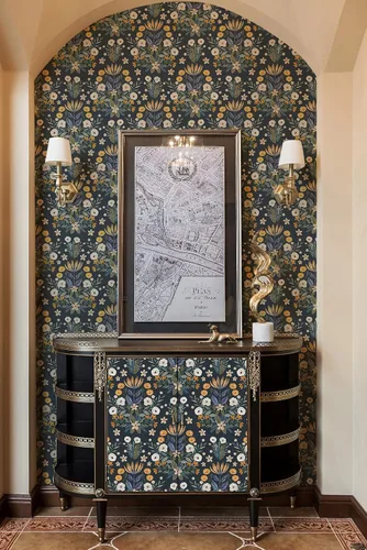 Miniatura 7 de Floralplus Papel tapiz autoadhesivo bohemio extraíble para baño, papel tapiz floral oscuro, papel de contacto floral con hojas adhesivas para Azul