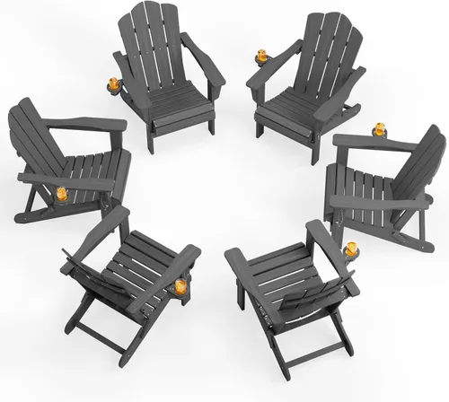 Miniatura 47 de KINGYES Silla plegable Adirondack, sillas de patio HDPE para todo clima, silla de césped con textura de madera para junto a la piscina, patio Aruba