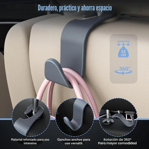 Miniatura 3 de Amooca - Gancho para reposacabezas de asiento de coche, 4 unidades, organizador de almacenamiento universal para bolso de mano, abrigo, ajuste negro