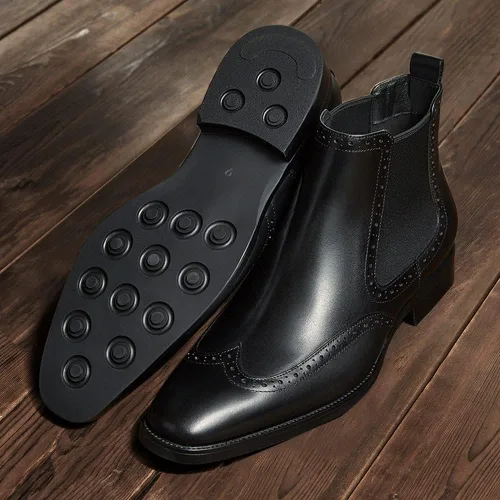 Miniatura 5 de FRASOICUS Botas Chelsea para hombre, botas de vestir de cuero genuino para hombre