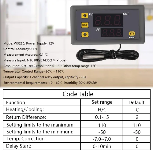 Miniatura 2 de Controlador digital de temperatura, W3230 AC110-220V LED controlador de temperatura digital Termostato Sensor Medidor (220V)