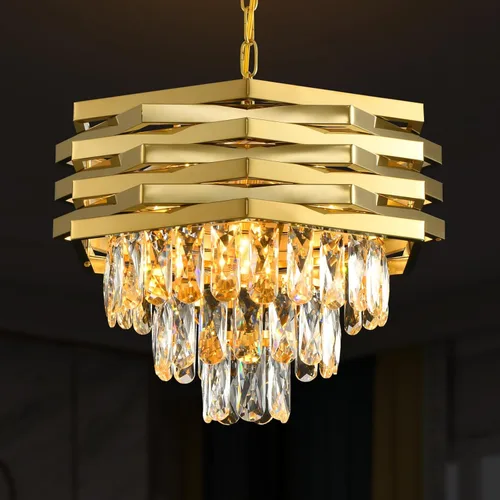Miniatura 13 de Lámpara de araña moderna de cristal, 9 luces, lámpara de araña dorada, lámpara de comedor, sala de estar, dormitorio, vestíbulo, pasillo, candelabro