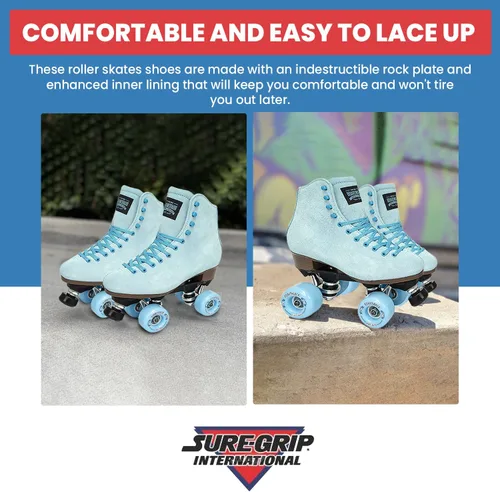 Miniatura 2 de Sure-Grip Boardwalk - Patines de ruedas unisex para exteriores con botas de cuero retro y ruedas 82A Sea Breeze