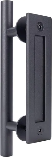 Wright Products Juego de tiradores de puerta de granero y manija empotrada – Juego de manijas interiores de color negro mate para puertas interiores