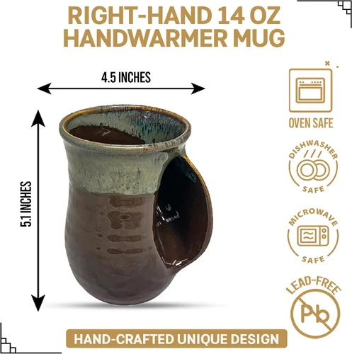 Miniatura 2 de Taza Calentadora de Manos Clay in Motion – Taza de Café Hecha a Mano con Asa Cómoda y Bolsillo de Cerámica para Calentamiento de Manos – Moca