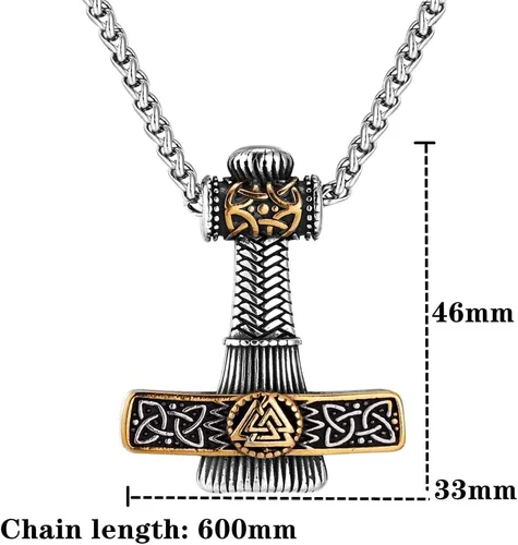 Miniatura 6 de Nordic Vikings - Collares de martillo para hombre mezcla de acero inoxidable oro nórdico runa eslavo vegvisir mjolnir amuleto colgante joyería